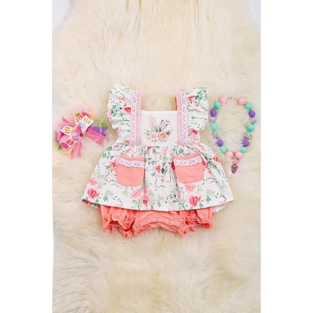 BEAUTIFUL CORAL FLOWER PRINTED TUNIC WITH POCKETS & BLOOMER